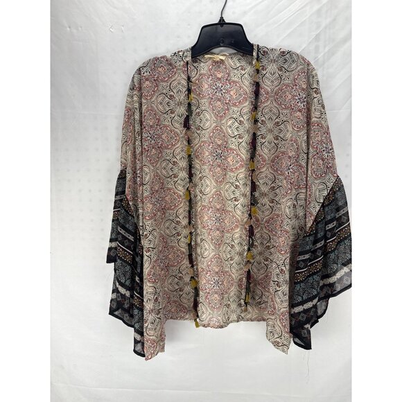 Mystree Boho Floral Kimono Duster Cardigan S/M Open Front Lightweight - Picture 5 of 9
